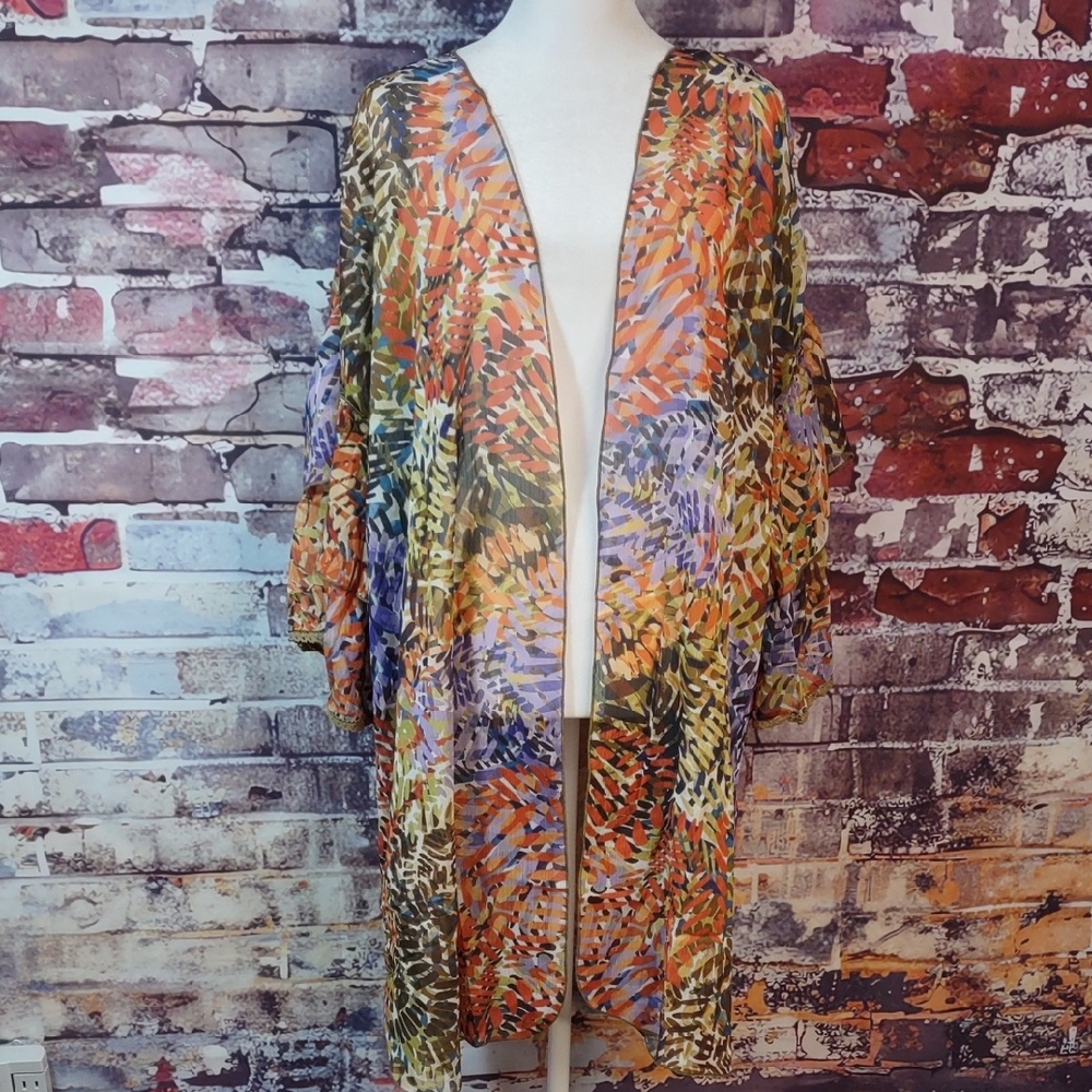 Democracy Semi-sheer Abstract Print Duster Jacket